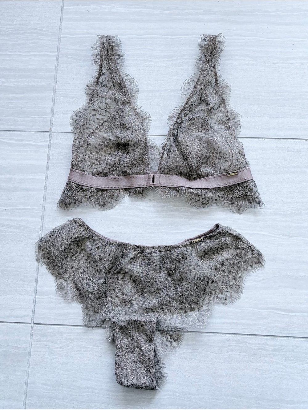 Lace Bralette & Bikini Set in Taupe
